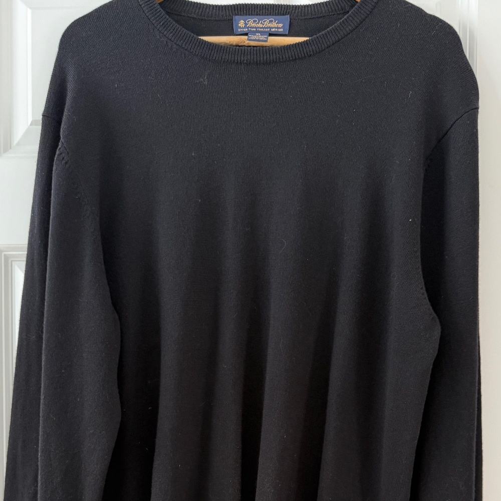 Brooks Brothers XL Men's Black Merino Wool Crew Neck Sweater